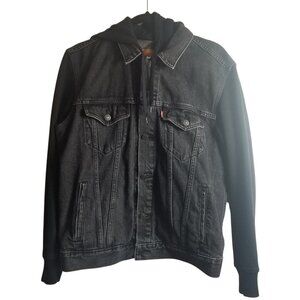 Levi's Men's Black Denim Hybrid Hoodie Trucker Jacket Sz M